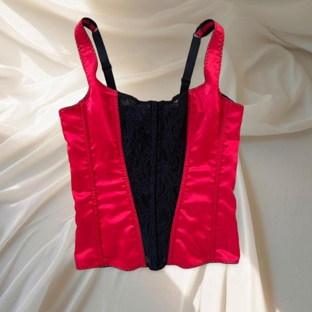 Red and black corset top